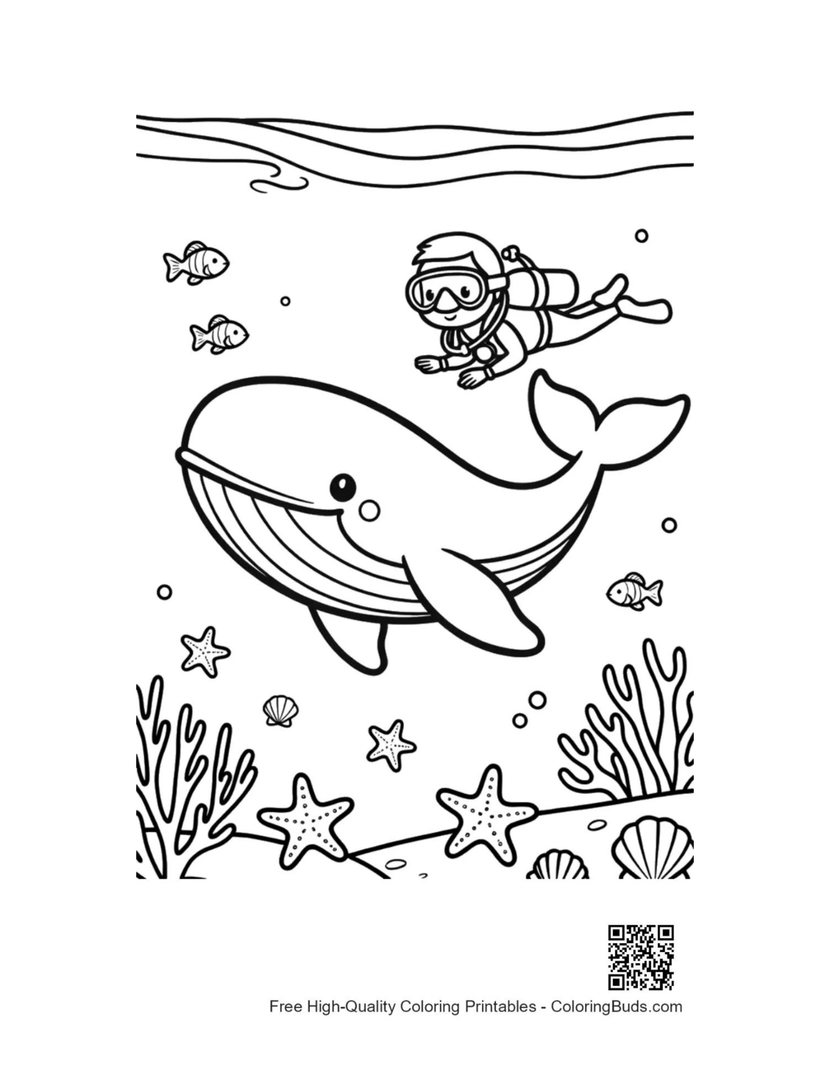 Blue whale kids printable coloring page
