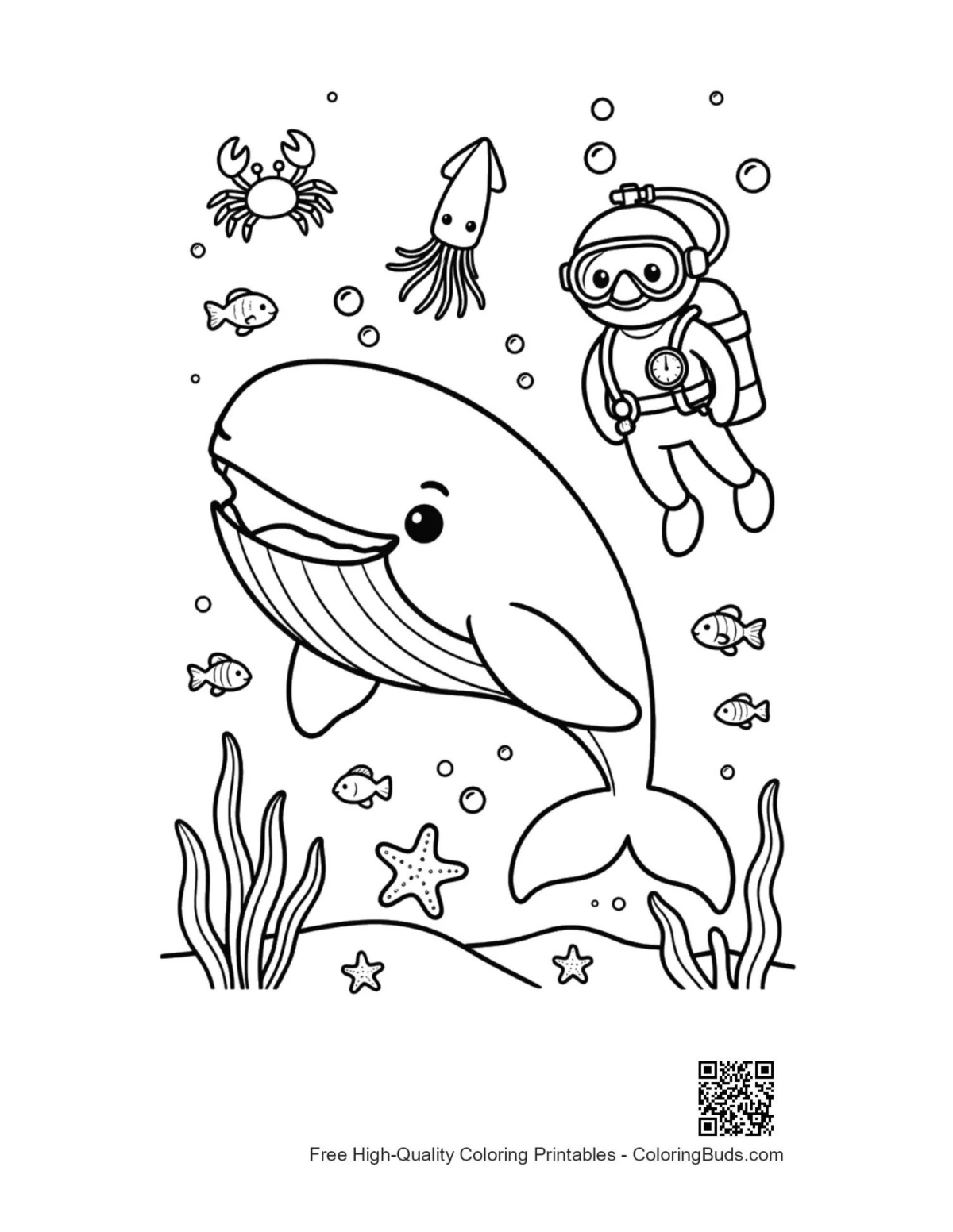 Free blue whale coloring sheet printable