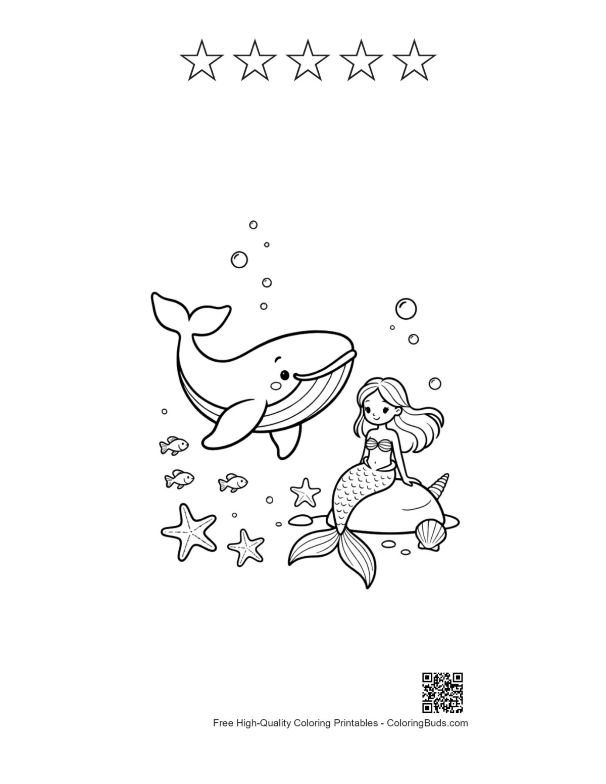 Blue whale sheet with 5 star outlines printable