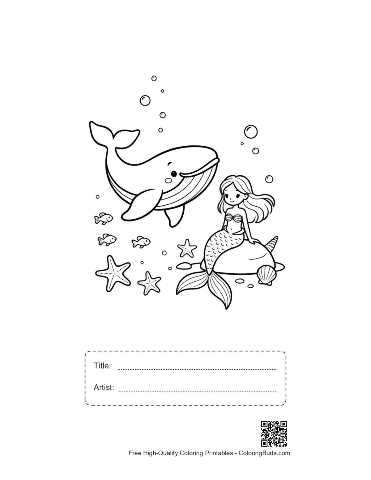 Blue whale printable with title and artist box