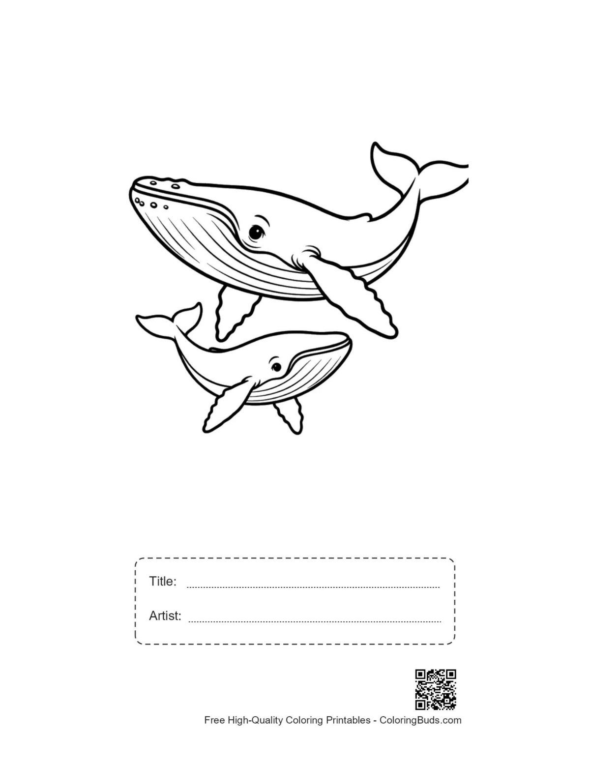 Blue whale printable with title and artist box