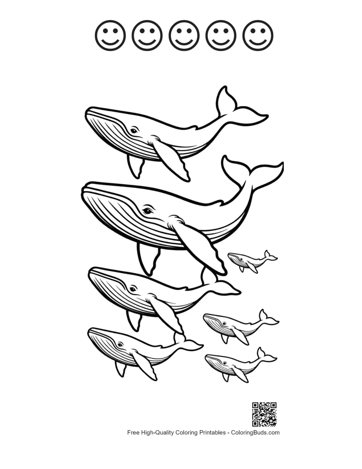 Blue whale family with happy faces printable