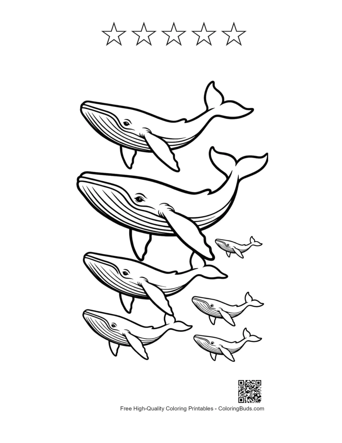 Blue whale printable with star outlines