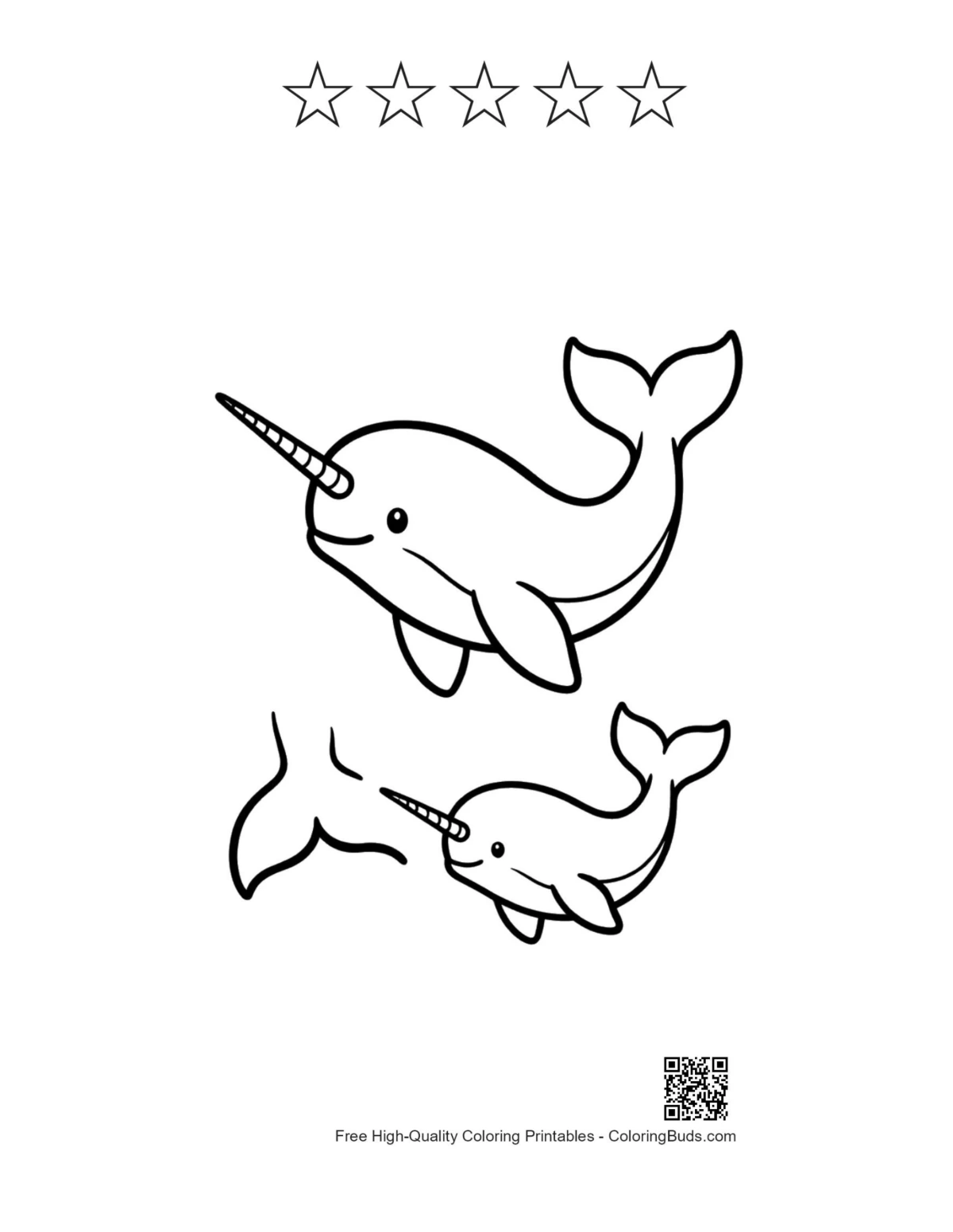 Narwhal duo printable with 5 star outlines