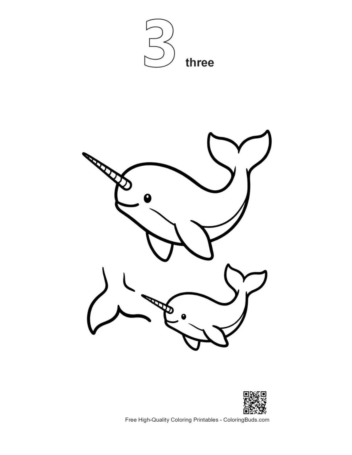 Narwhal duo line art printable numbered 3
