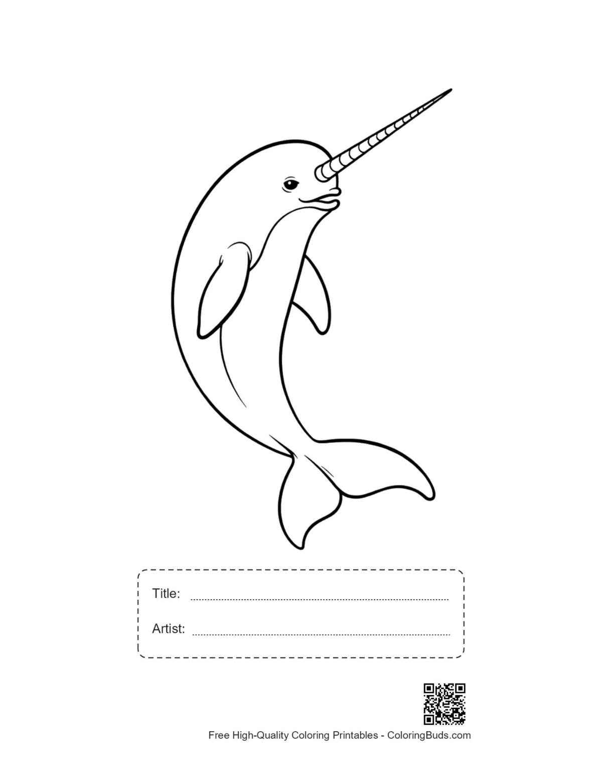 Cute narwhal printable with title artist box
