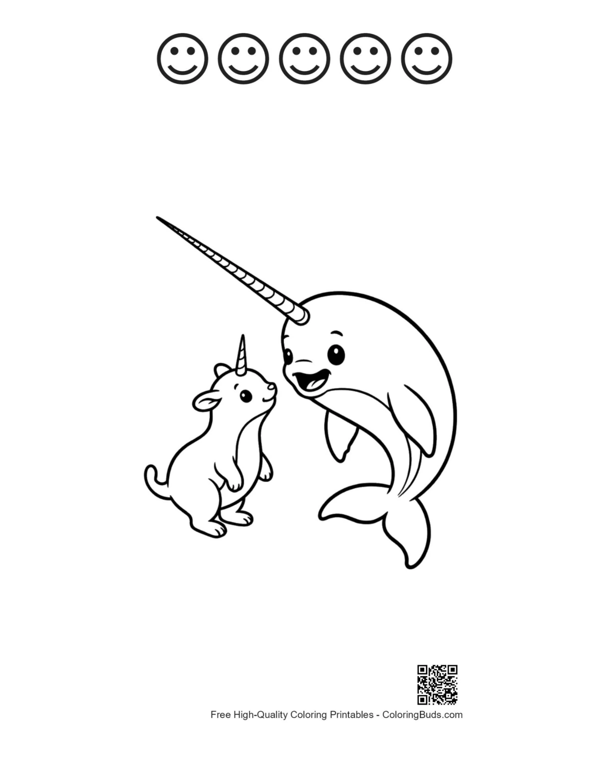 Narwhal goat printable with 5 happy faces