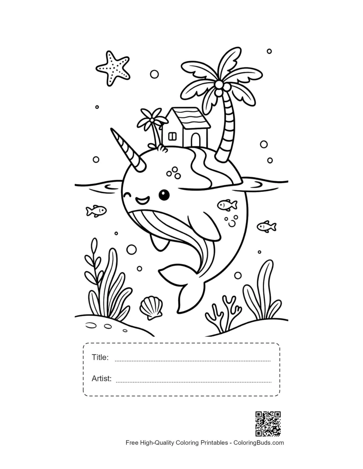 Cute narwhal printable with title artist box