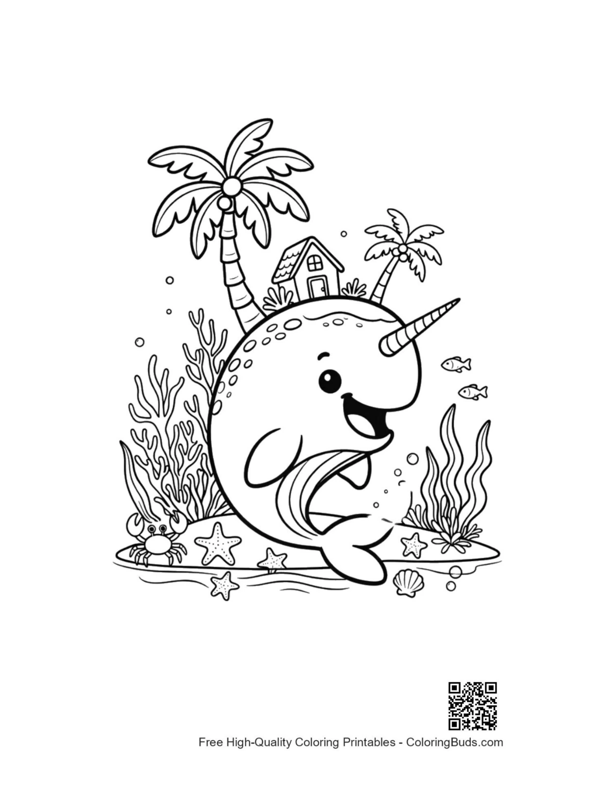 Free narwhal printable coloring page download