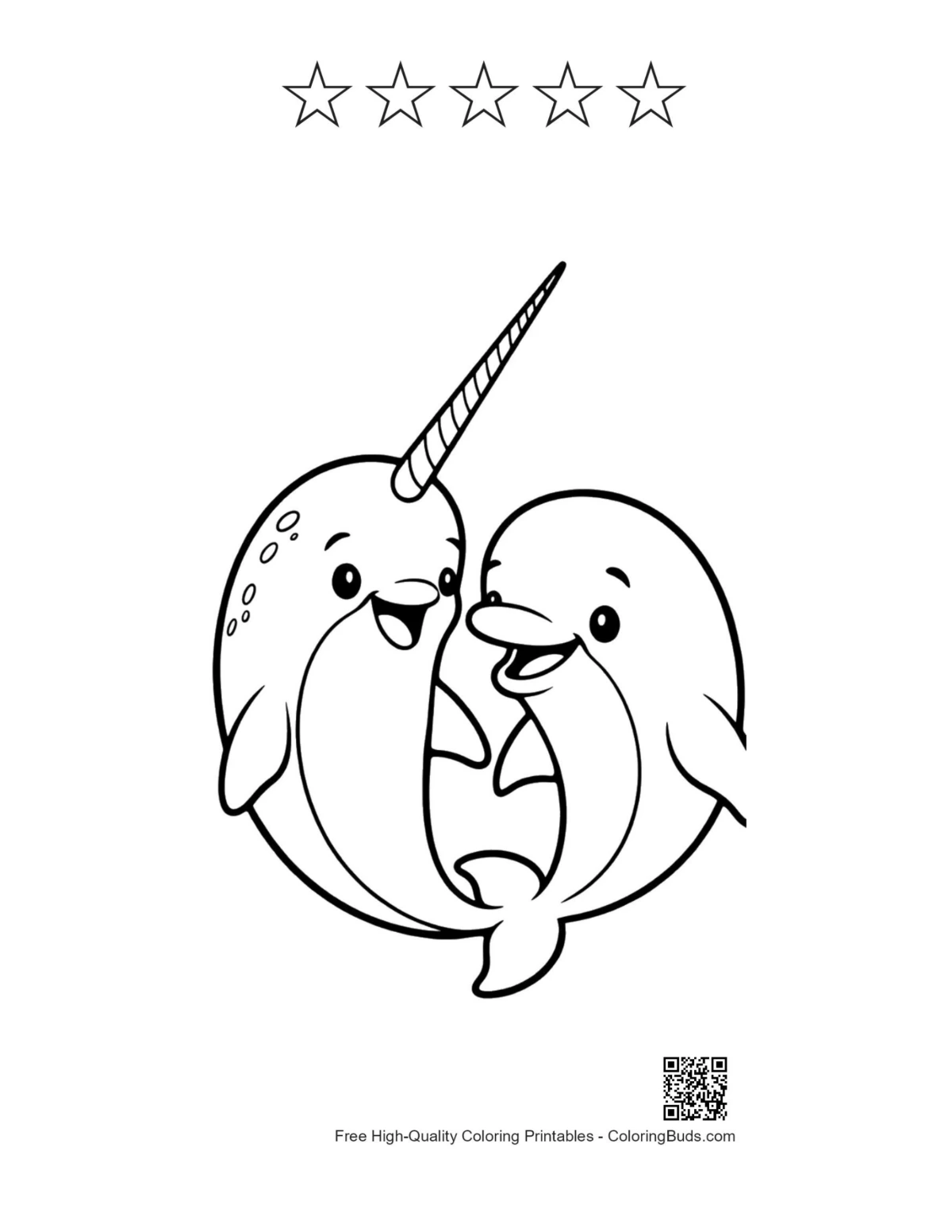 Narwhal printable with 5 star outlines