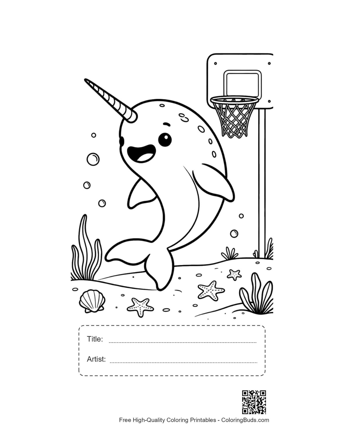 Narwhal basketball printable with title artist box