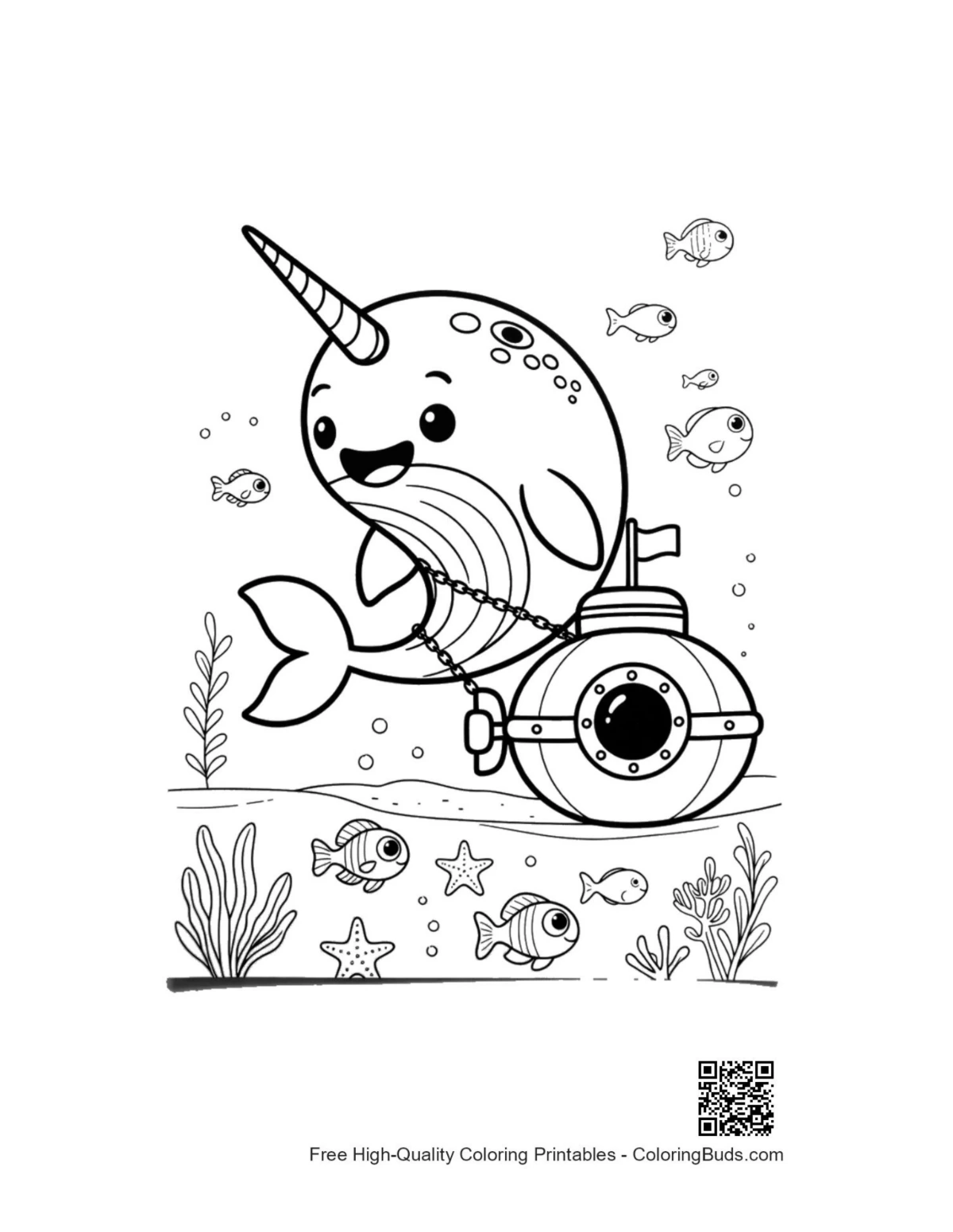 Narwhal captain steering submarine printable