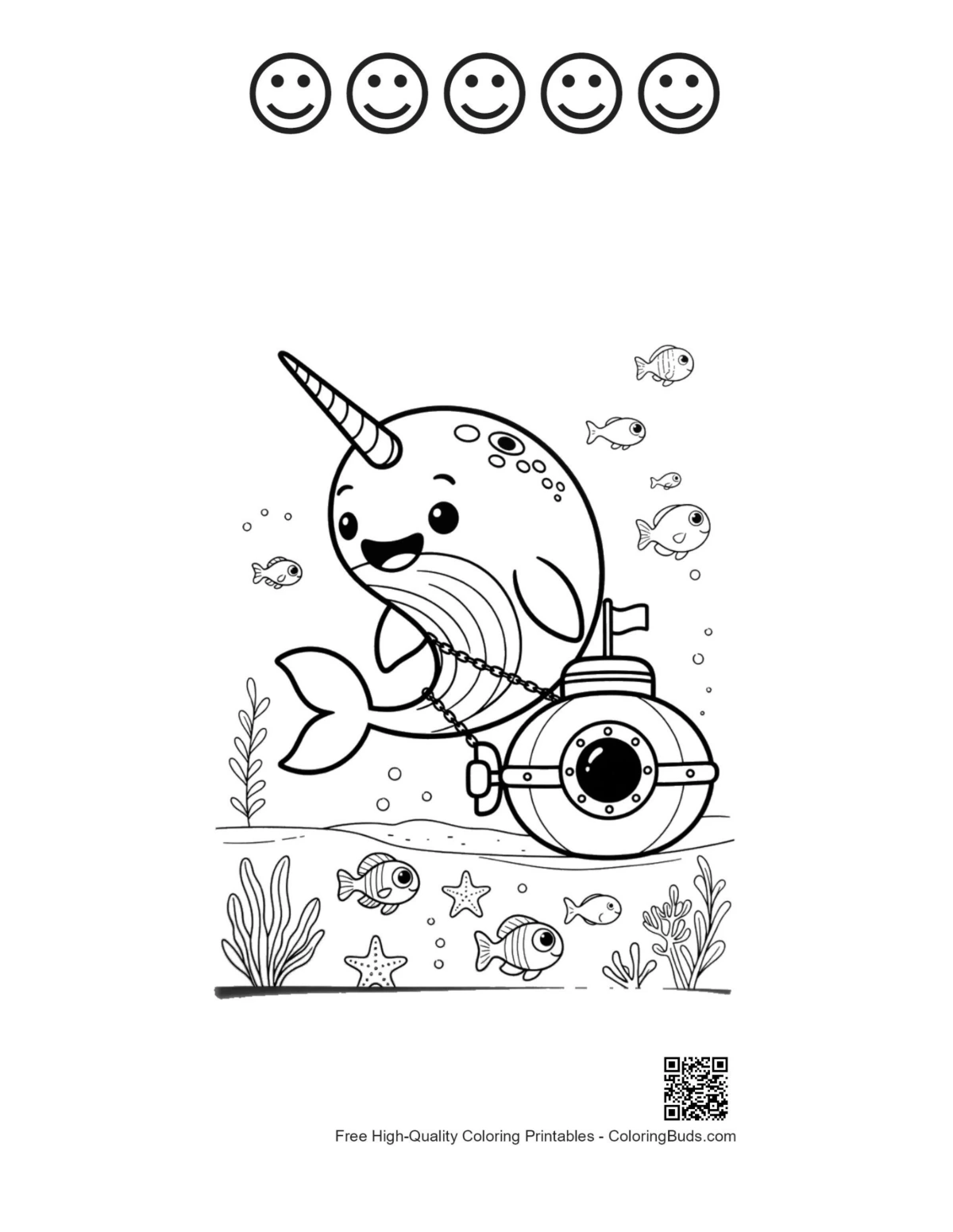 Narwhal submarine 5 happy faces printable