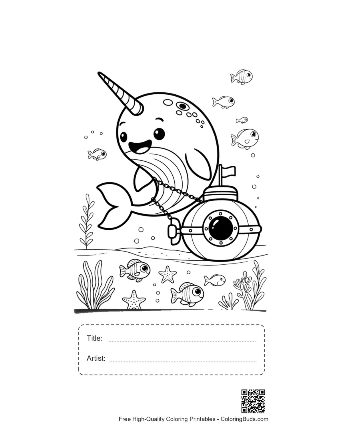 Narwhal submarine printable with title box