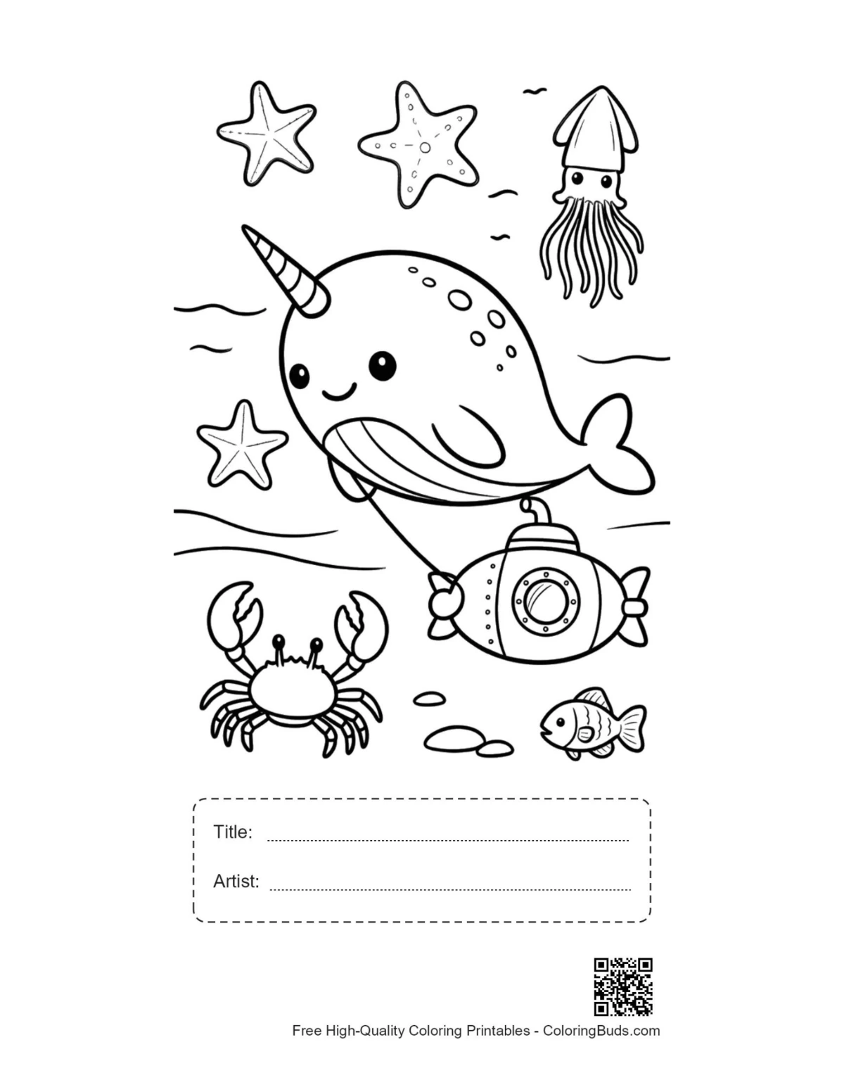 Narwhal yellow submarine printable with title artist box