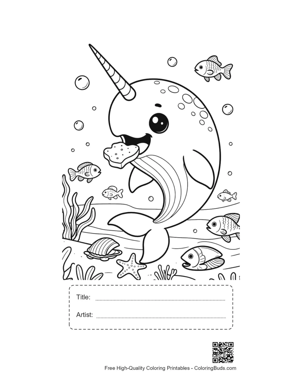 Narwhal cupcake printable with title artist box