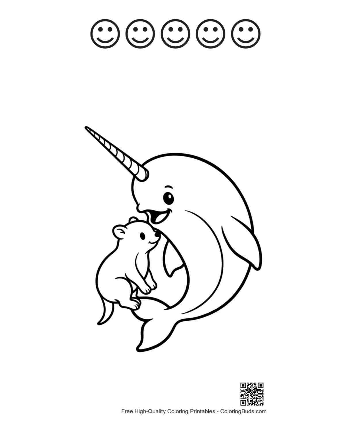 Narwhal otter baby printable with 5 happy faces