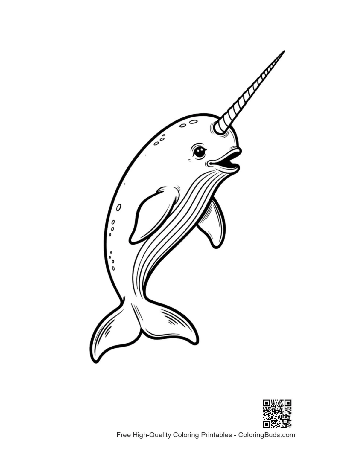 Playful cartoon narwhal leaping joyfully illustration