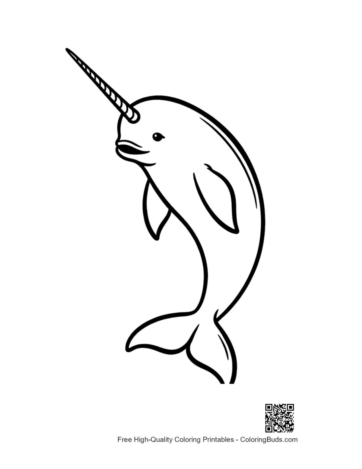 Cute playful cartoon narwhal leaping joyfully illustration