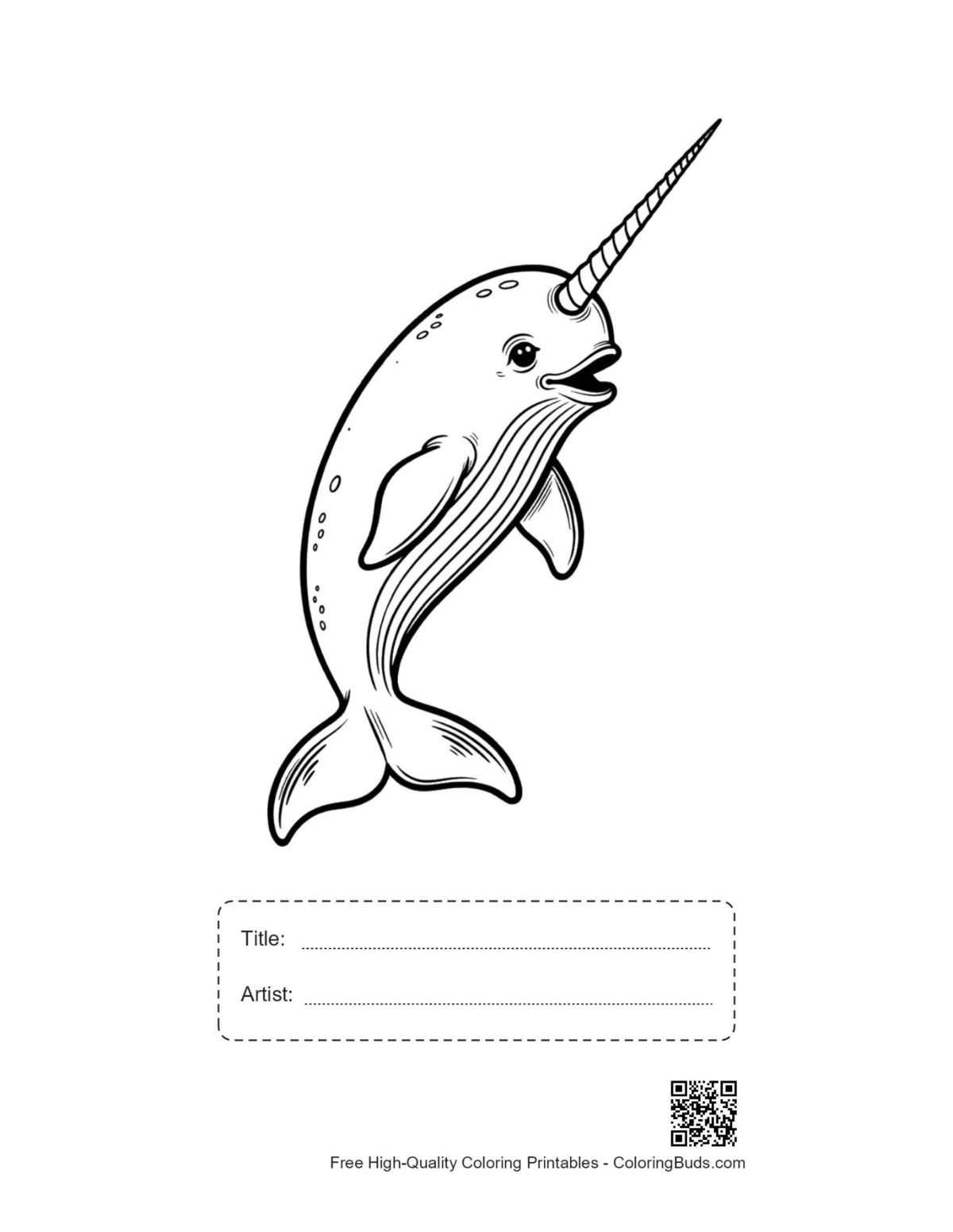 Printable narwhal leaping joyfully with title space