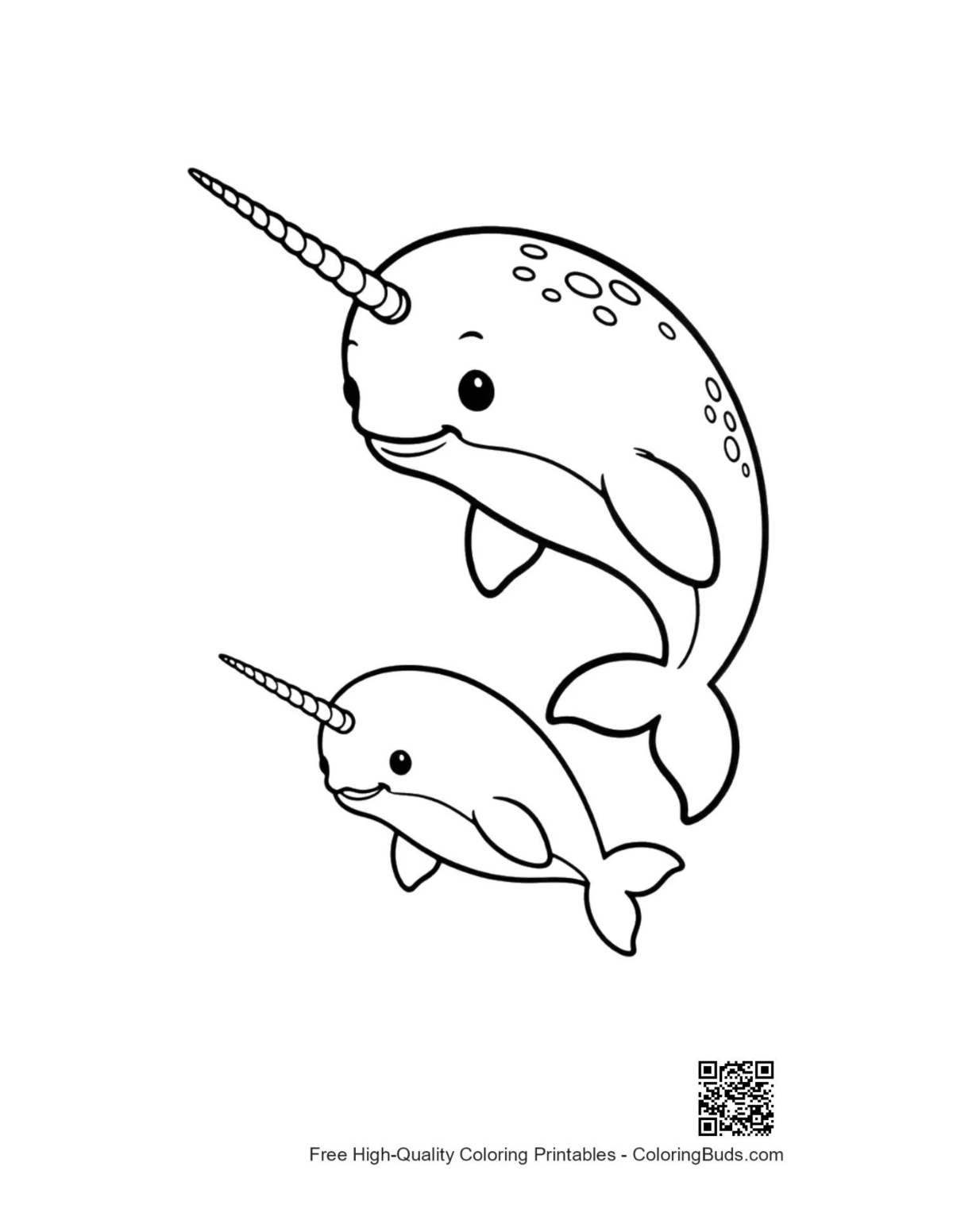 Playful mom narwhal baby leaping joyfully printable