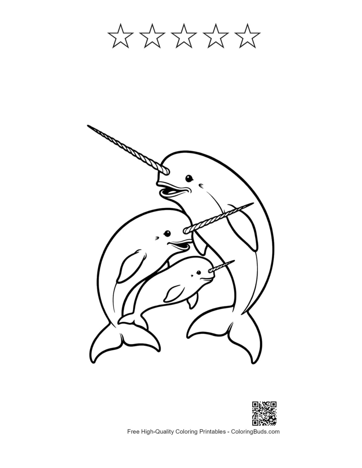 Narwhal printable with 5 star outlines