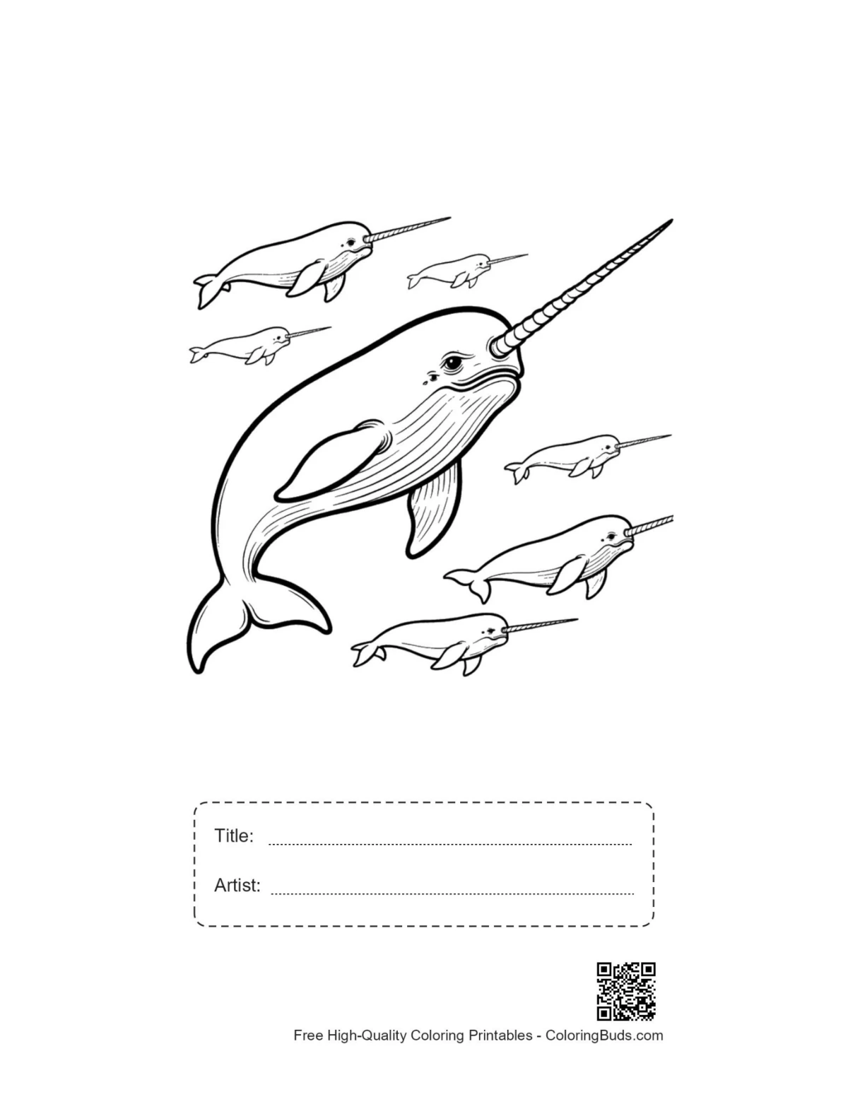 Narwhal family printable with title artist box