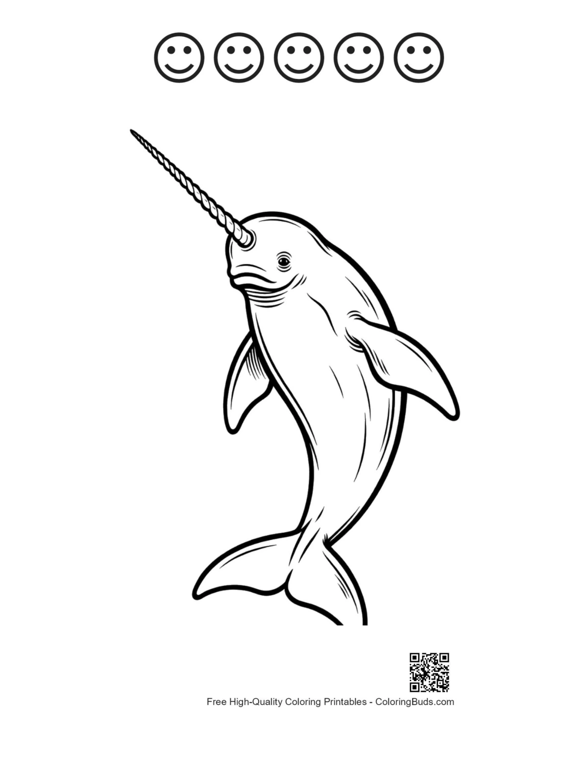 Narwhal with 5 happy face outlines
