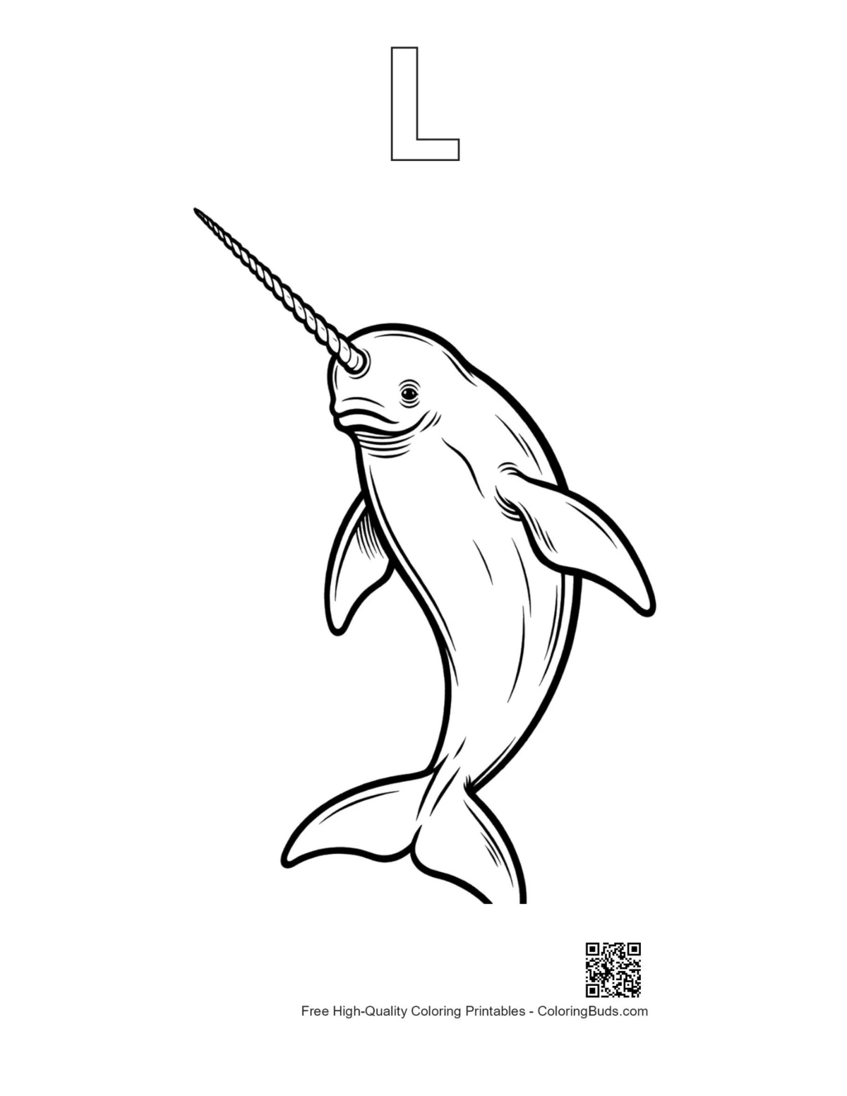 Narwhal leaping outline with letter L