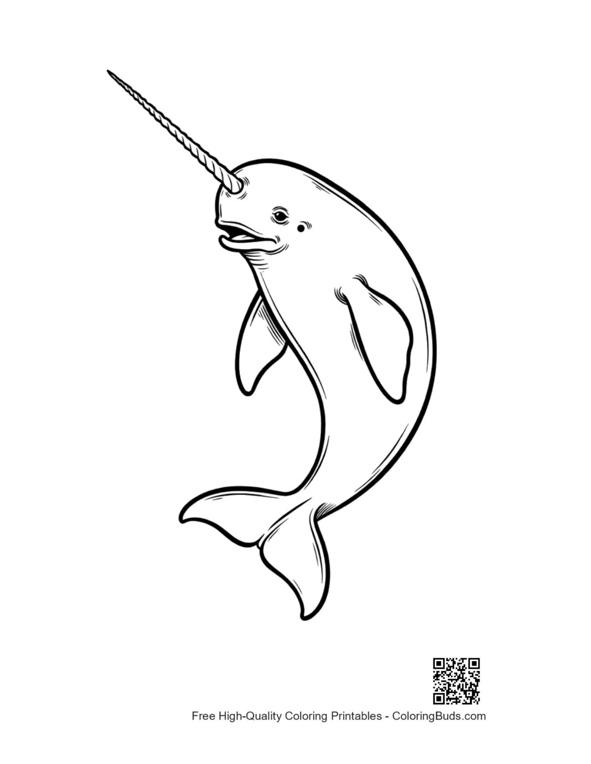 Playful narwhal leaping with tusk illustration