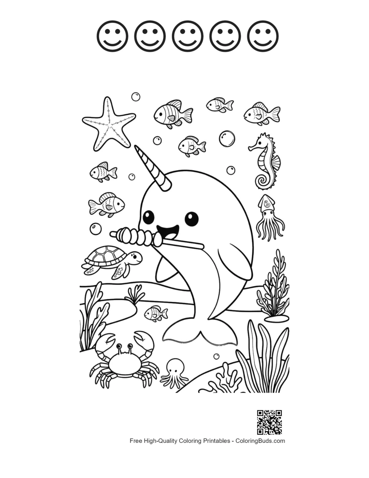 Smiling narwhal carrot snack 5 happy face outline printable