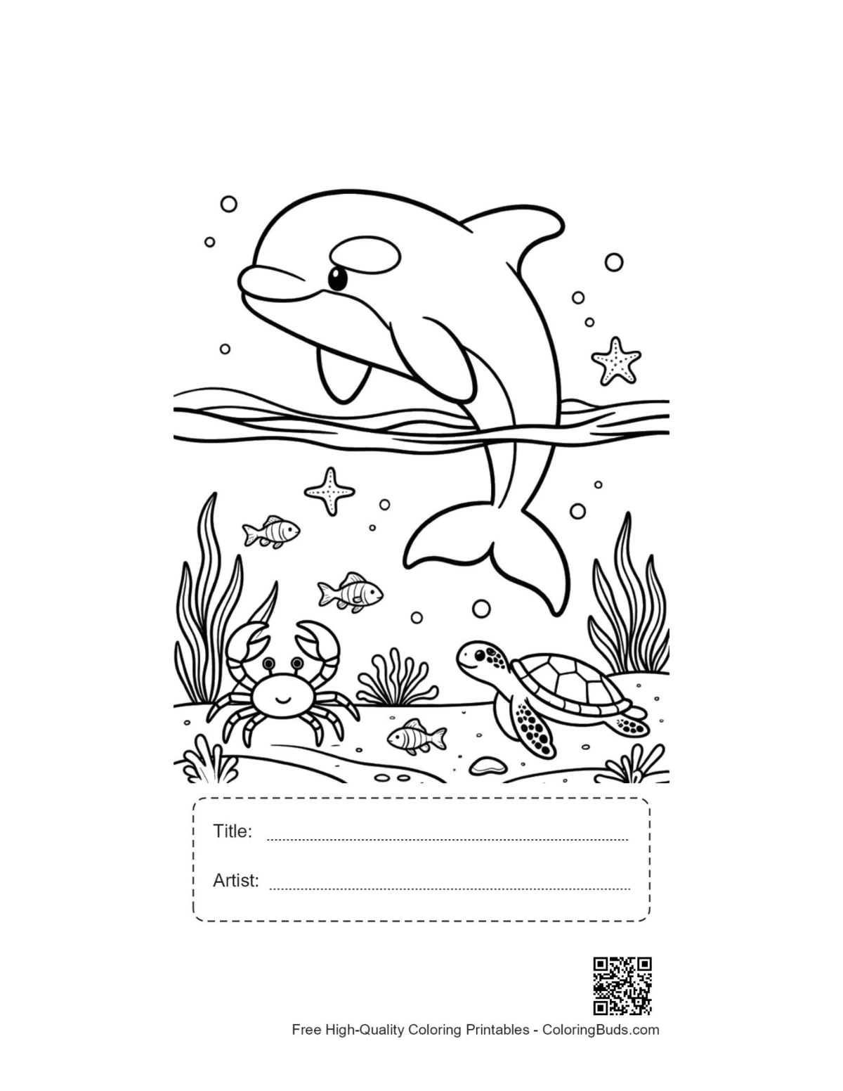 Orca printable with title artist box leaping water