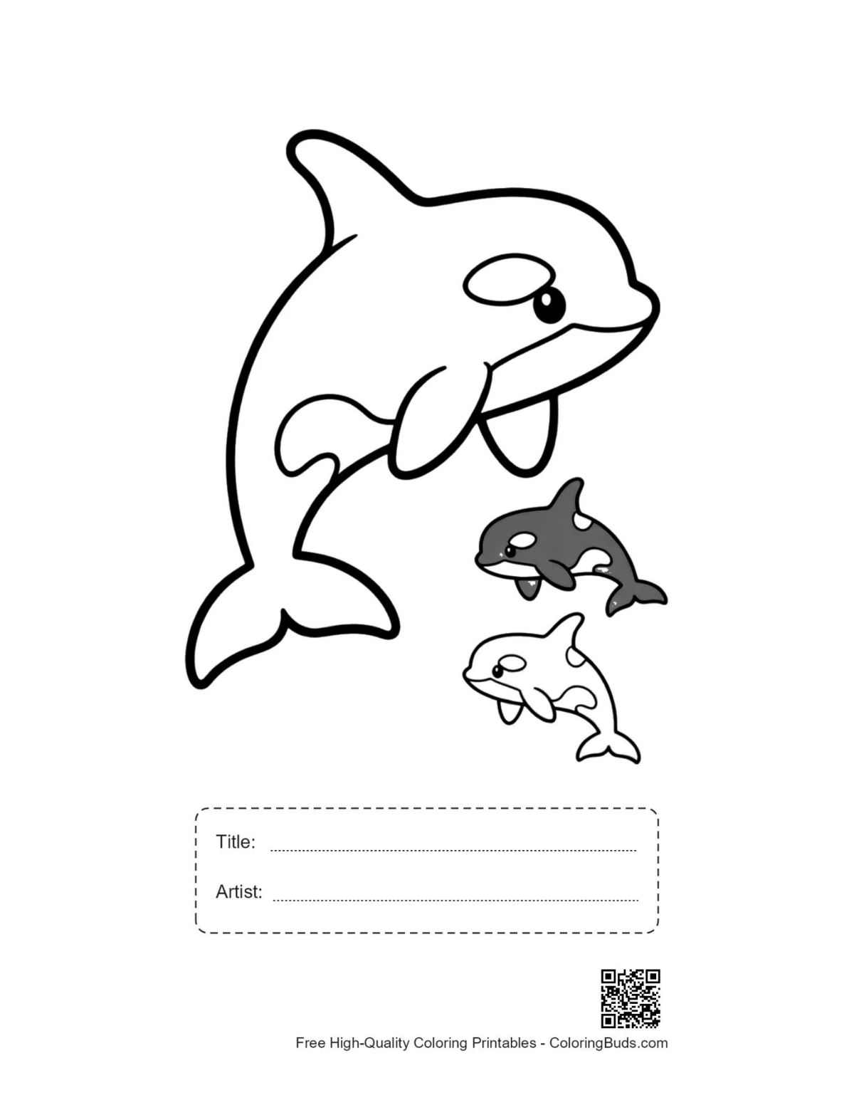 Orca family printable with title and artist box