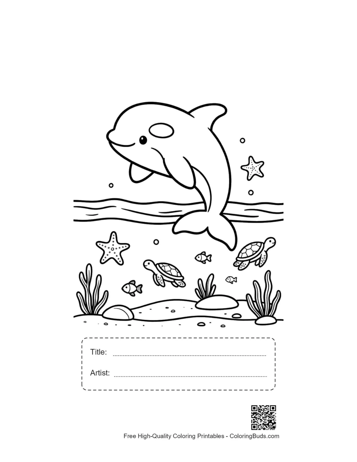 Orca whale ocean printable with title artist box