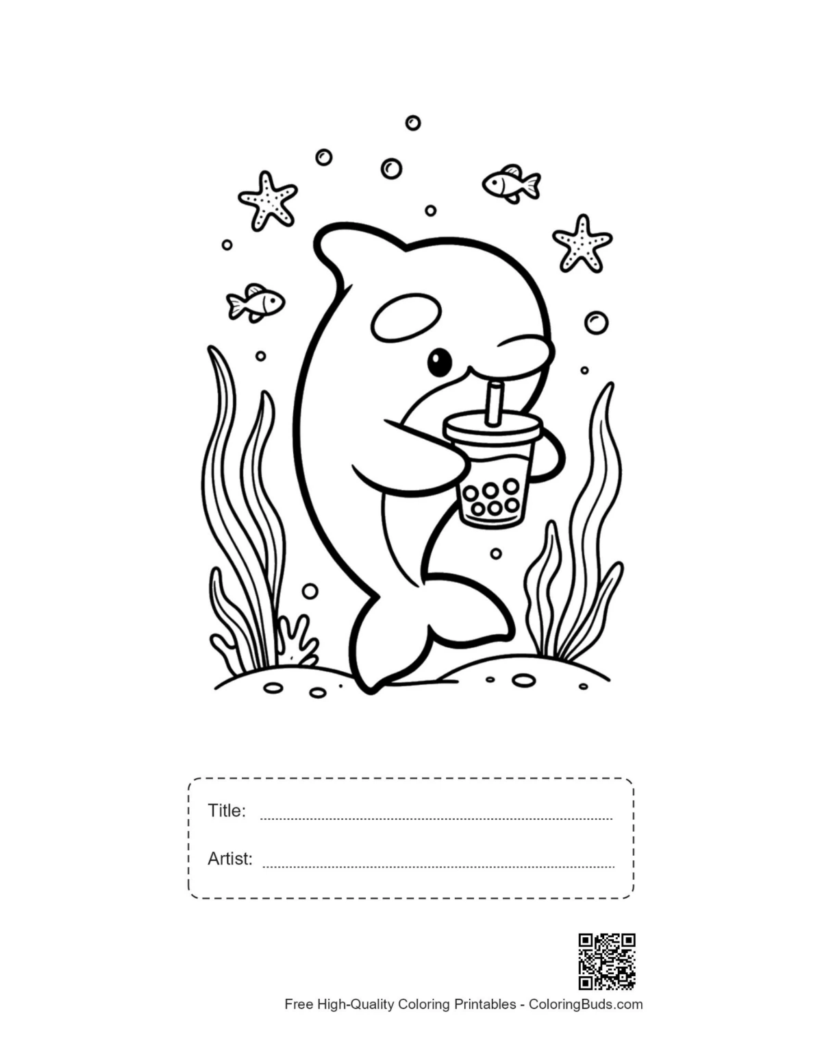Orca boba tea printable with title artist box