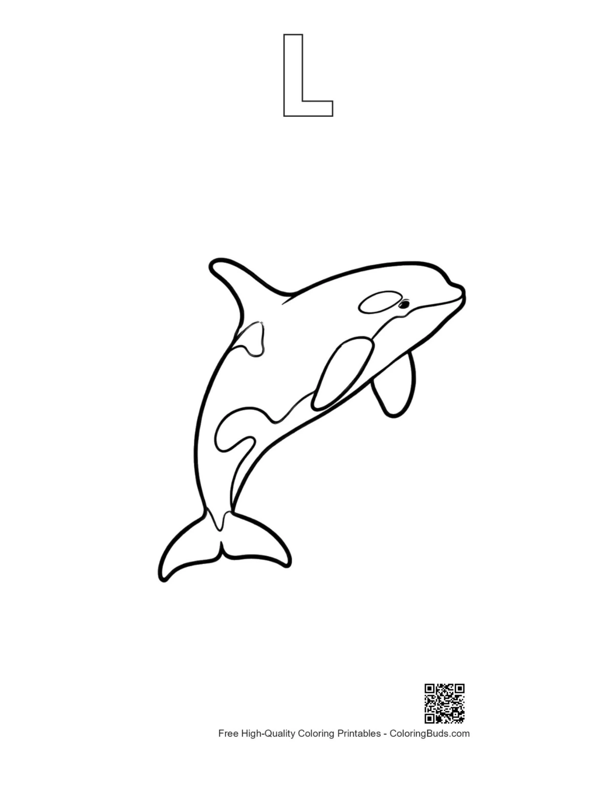 Leaping orca line art with alphabet L outline
