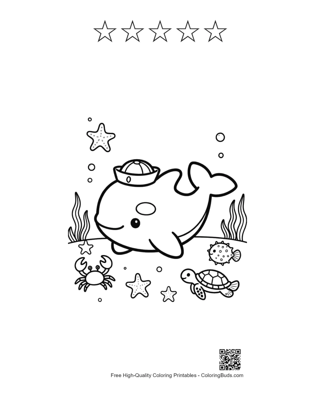 Little orca printable with 5 star outlines