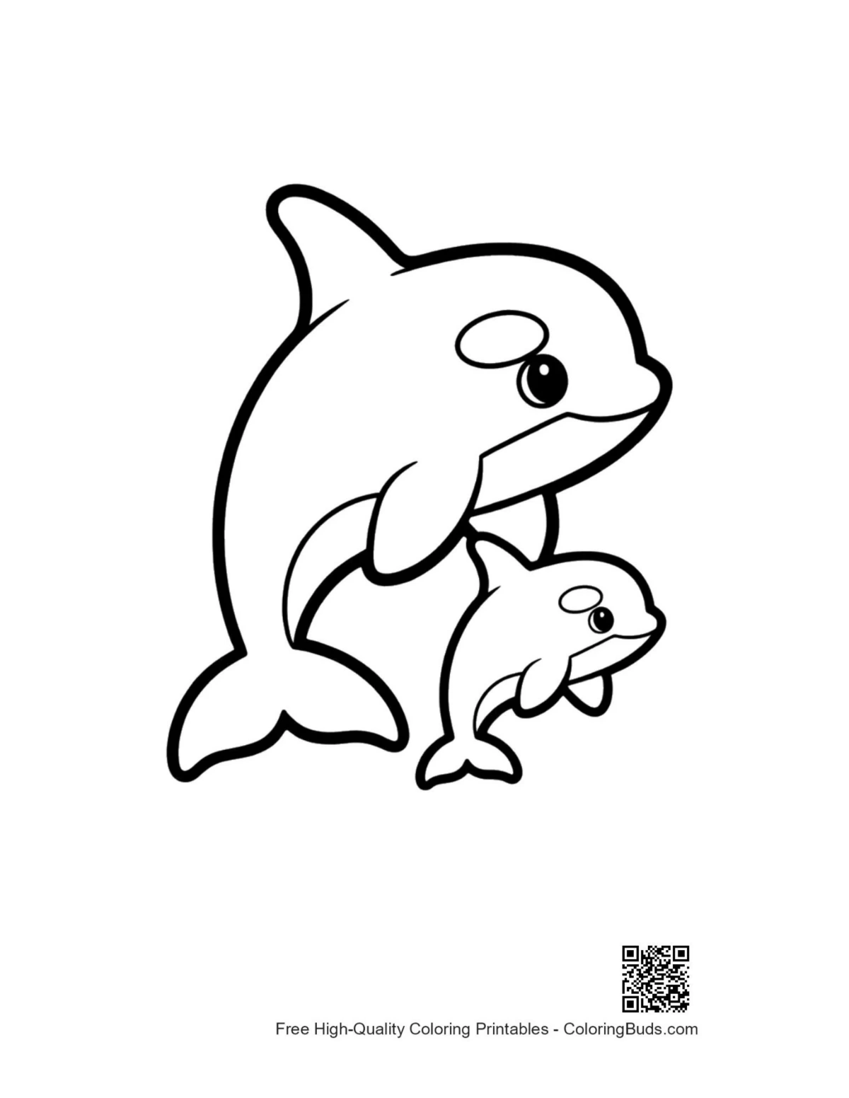 Mother orca and baby whale outline