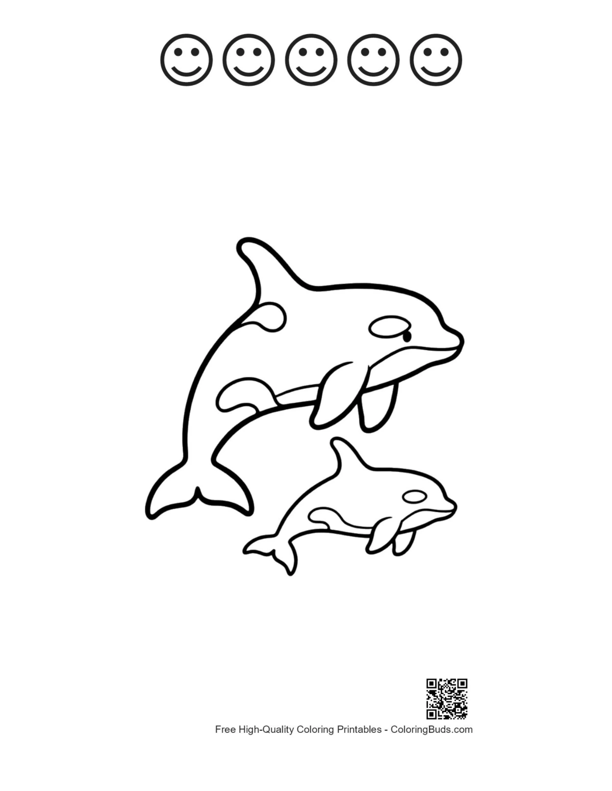 Mother orca calf leaping 5 happy face outline printable