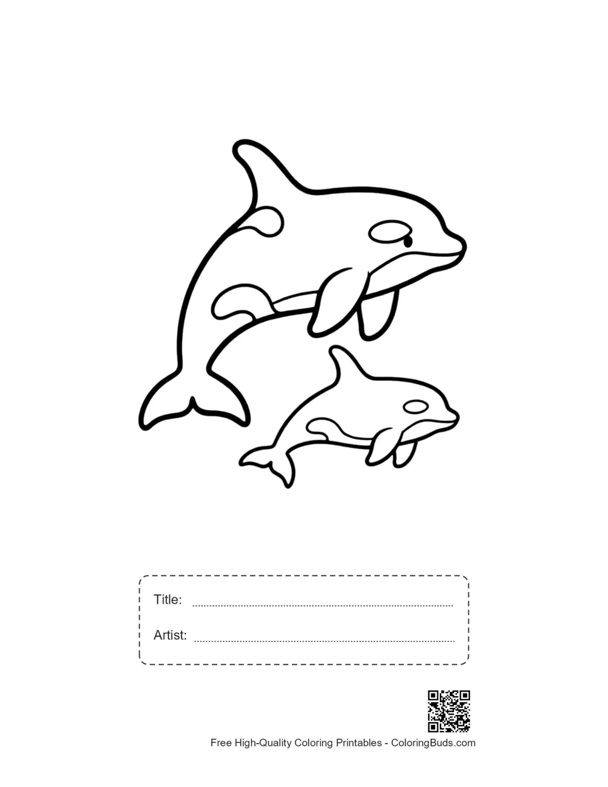 Mother orca calf leaping printable with title artist box