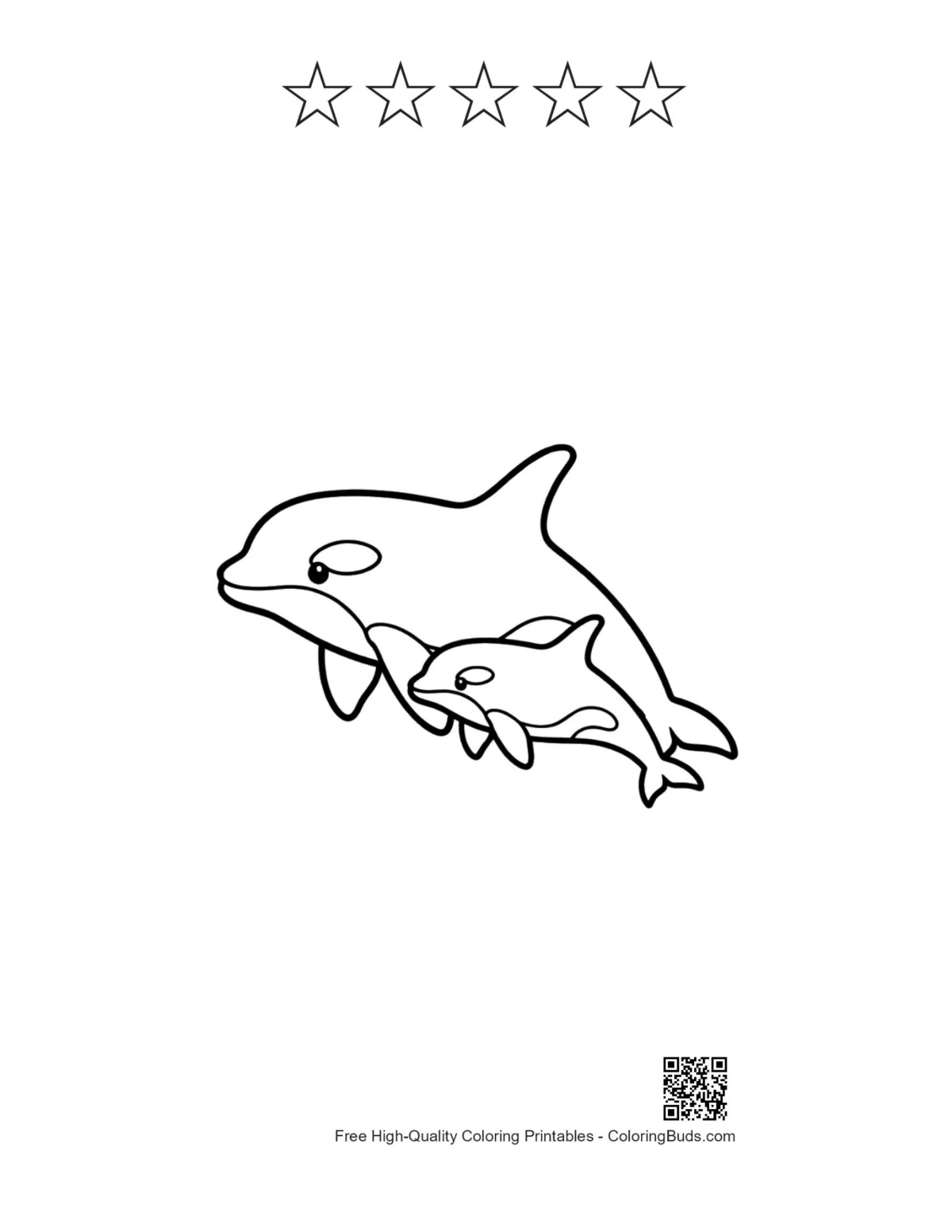 Mother orca baby printable with 5 star outlines