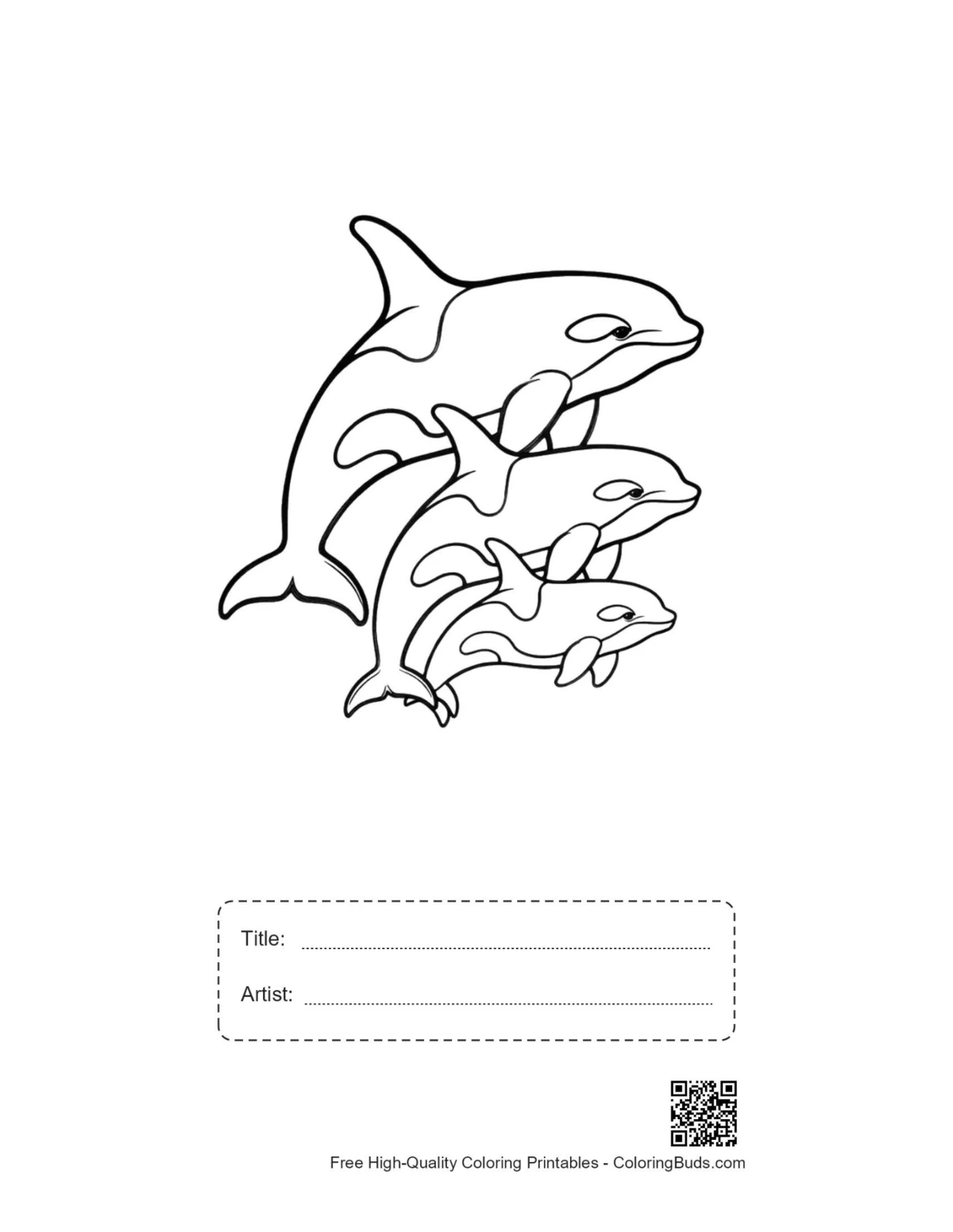 Orca family leaping printable with title artist box