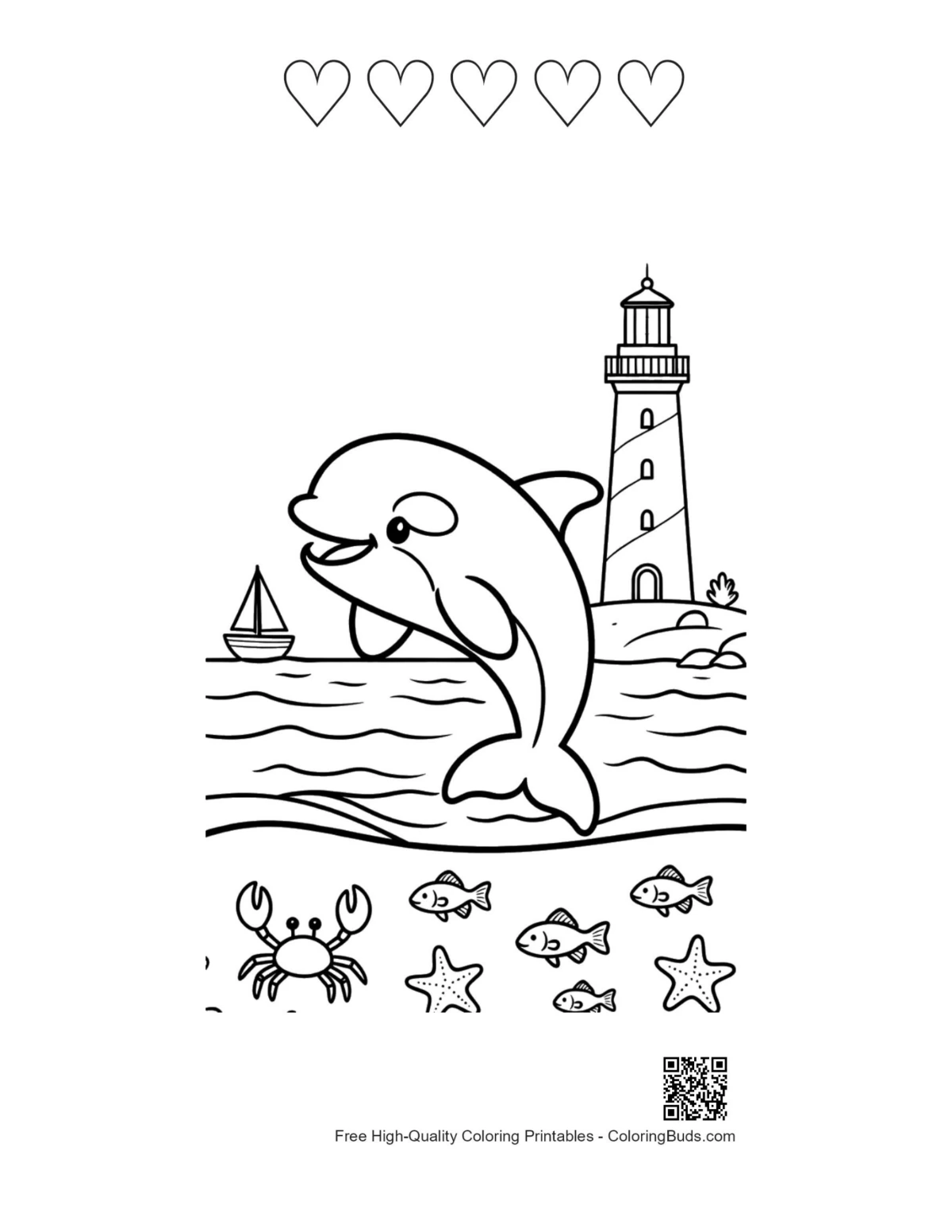 Orca waves printable 5 heart outlines