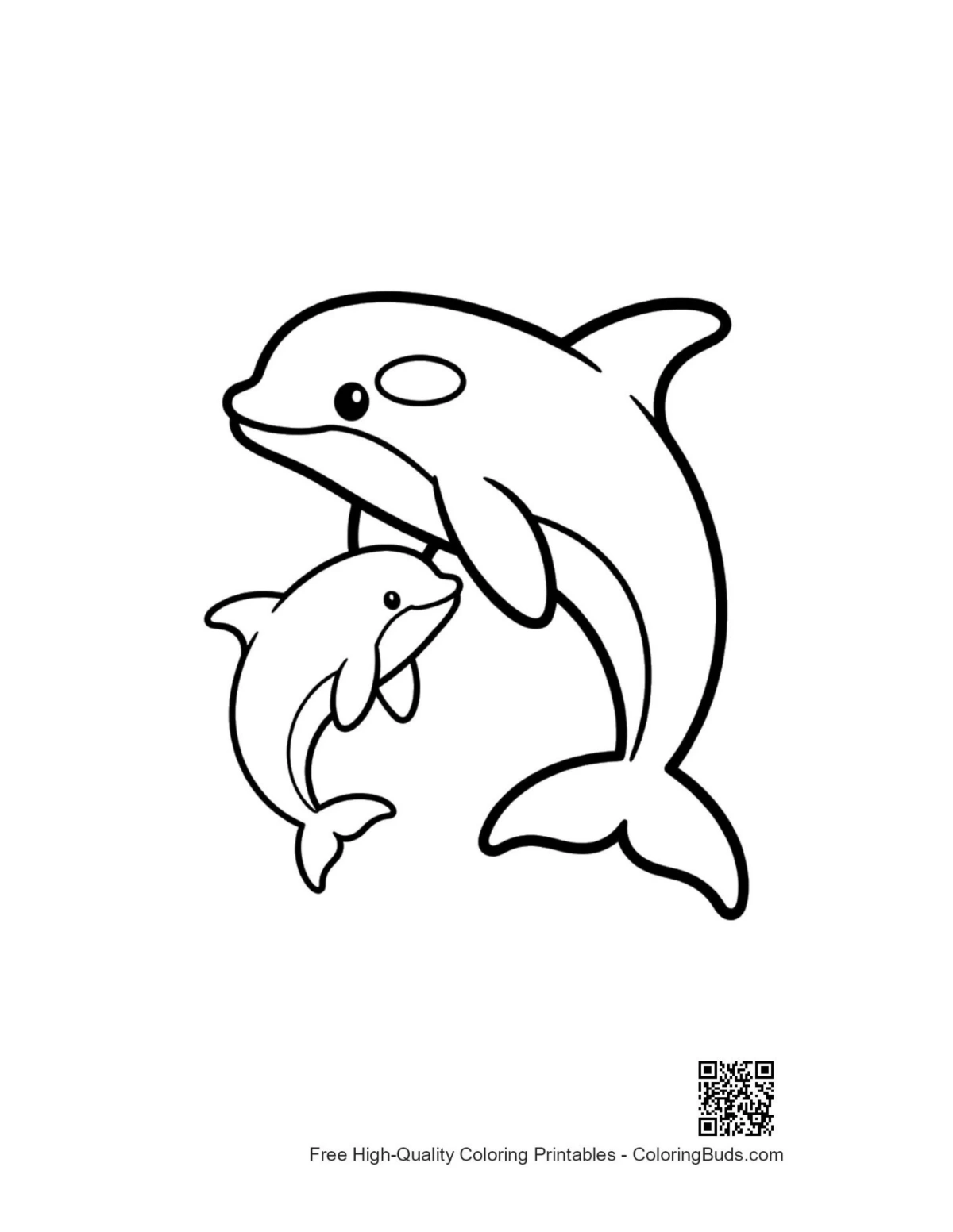 Orca mother and calf outline for coloring pages