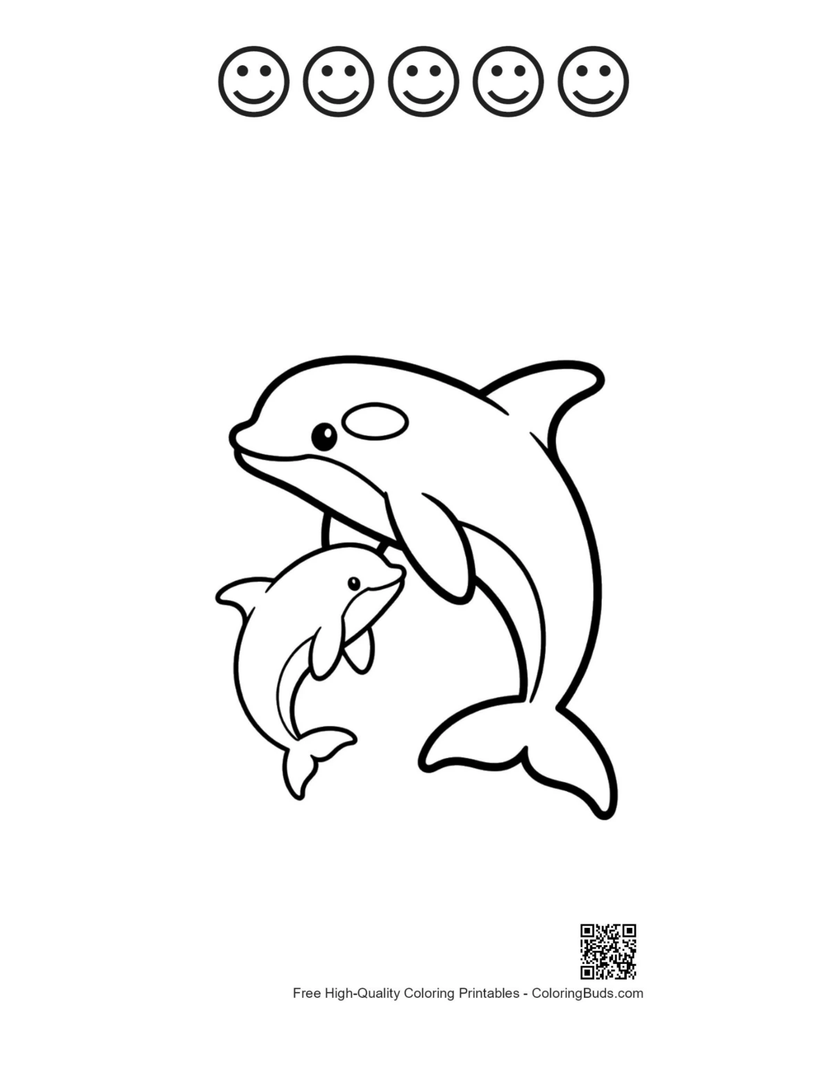 Orca printable with 5 happy face outlines