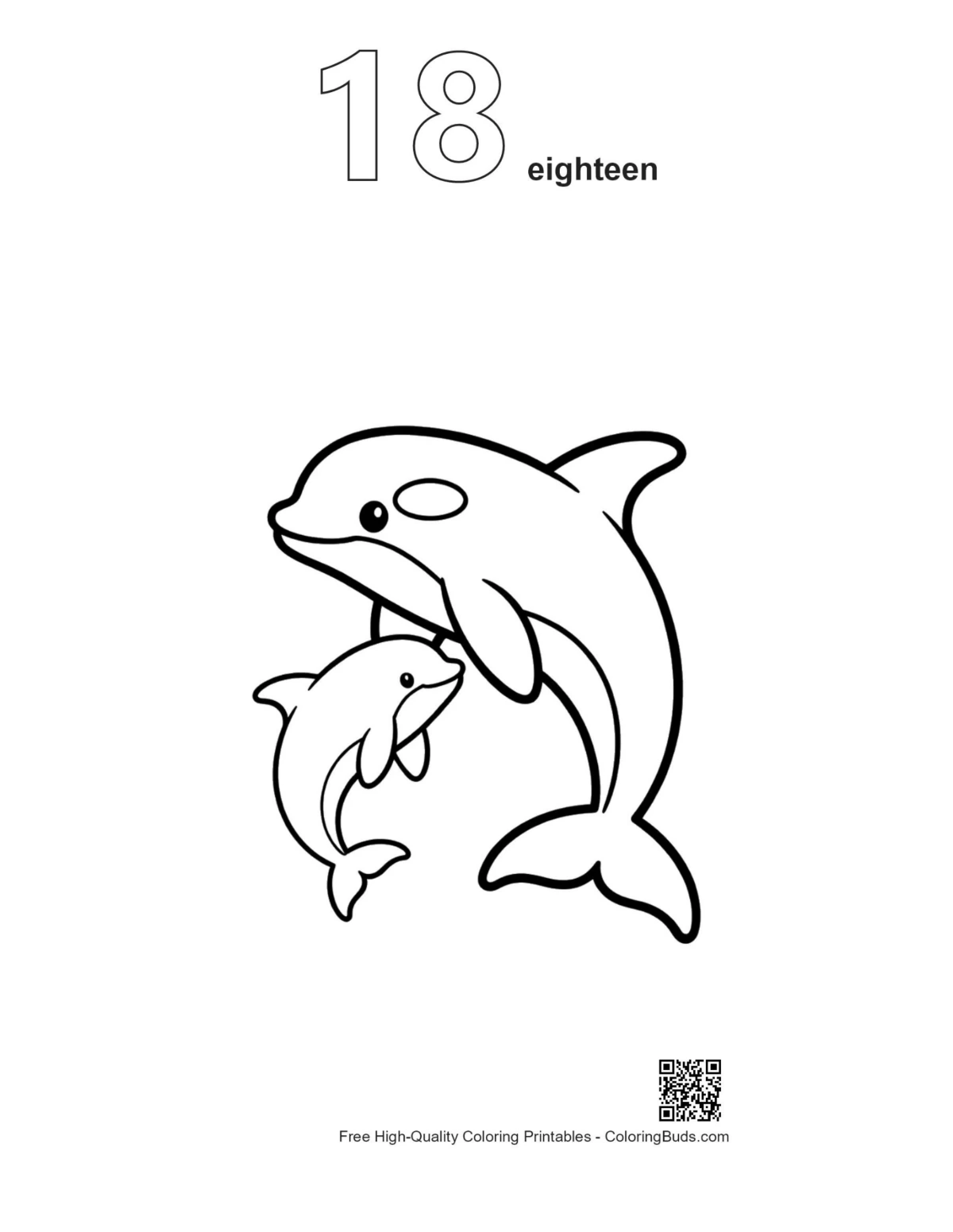 Orca mother and calf outline printable numbered 18