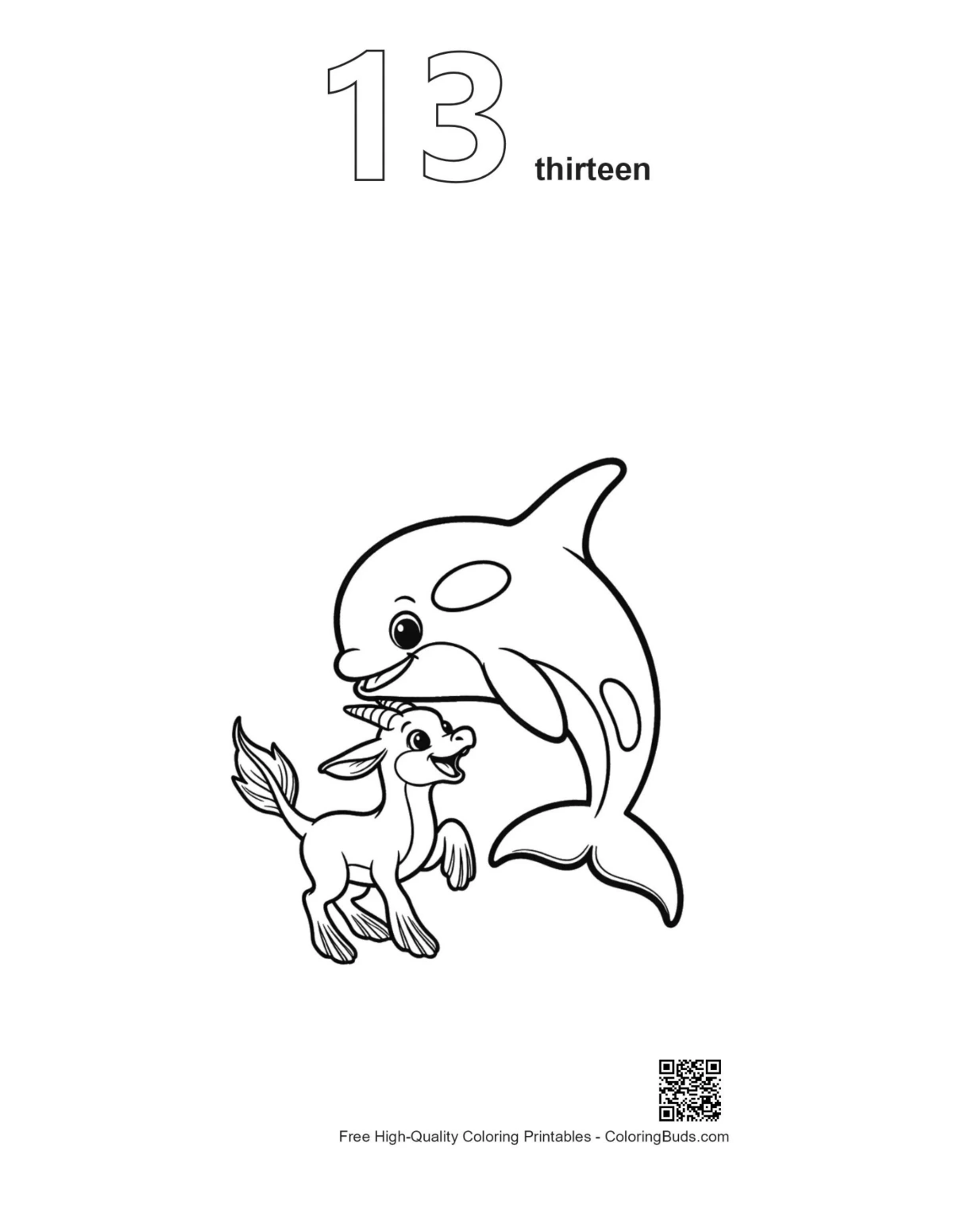 Orca whale unicorn printable outline page 13
