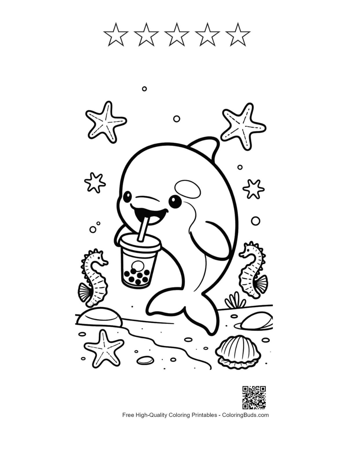 Orca boba tea with 5 stars outline