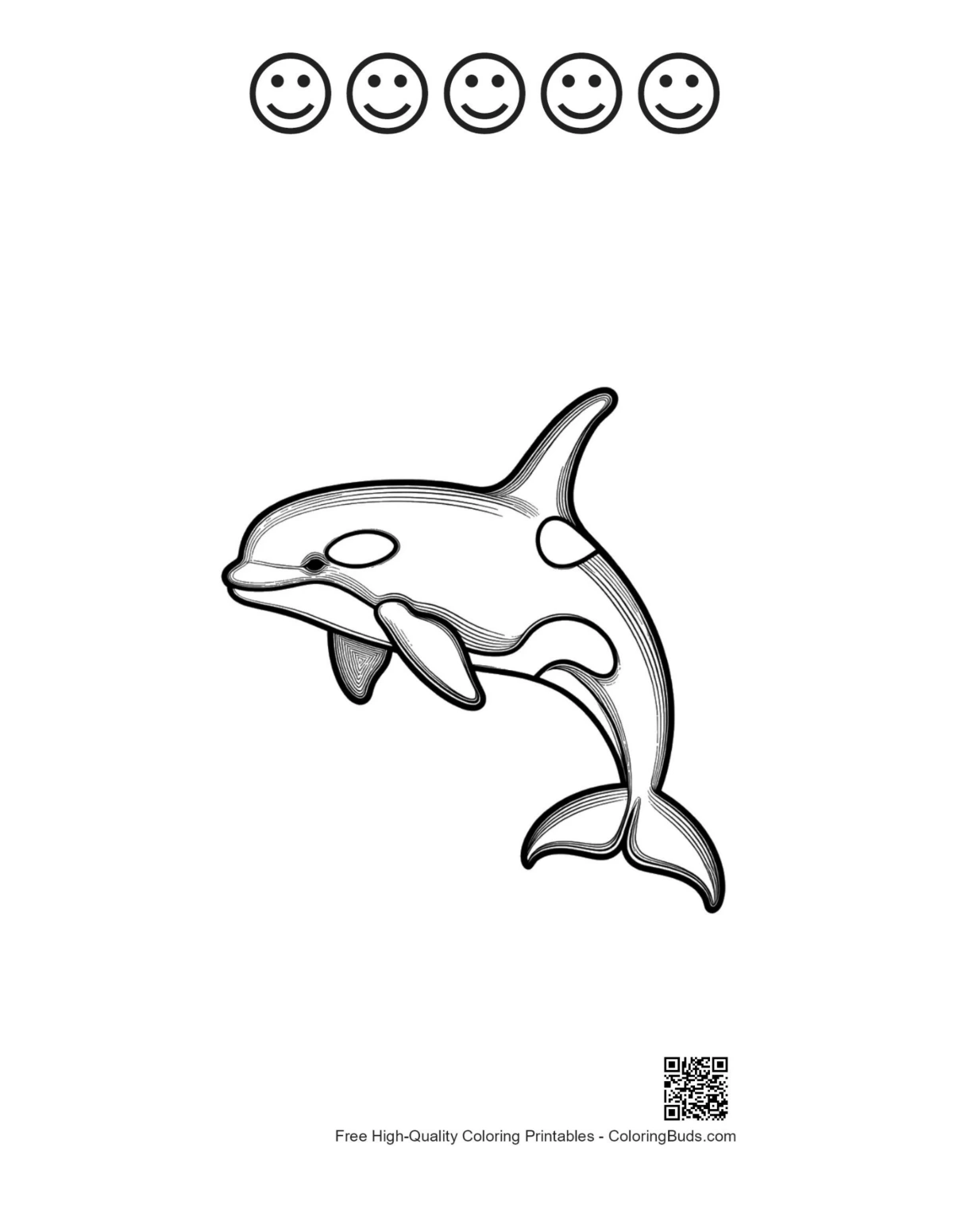 Orca coloring page with happy face outlines