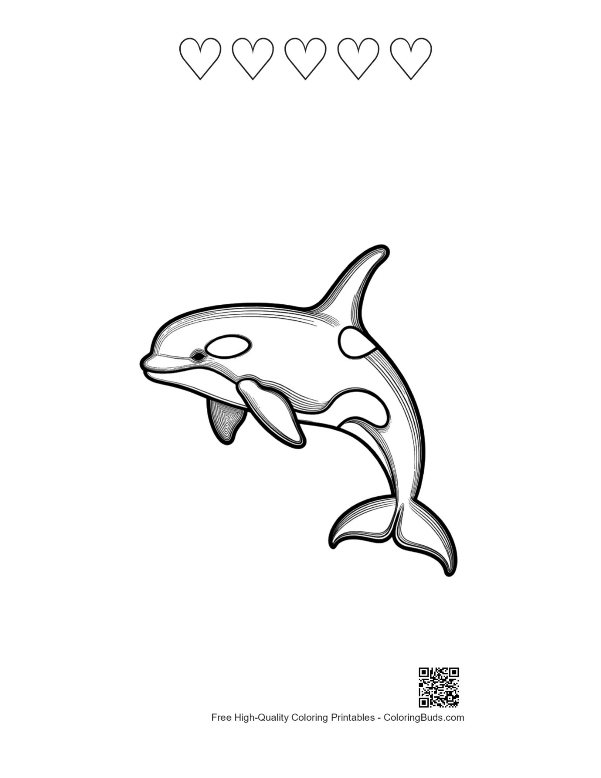 Orca leaping printable with heart outlines